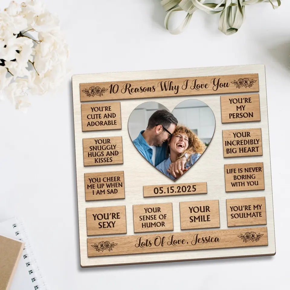 Couple Wooden Sign 10 Reasons Why I Love You - Shape 2 Layer Wooden Sign