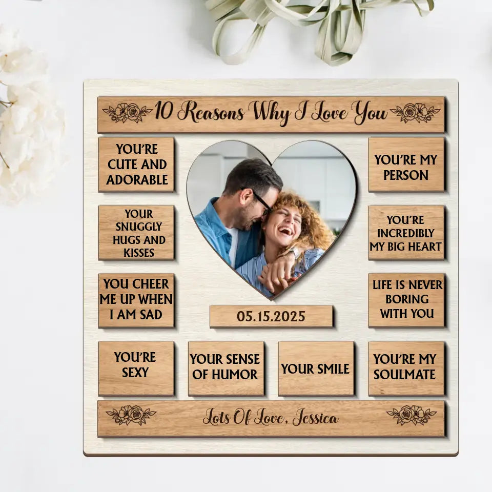 Couple Wooden Sign 10 Reasons Why I Love You - Shape 2 Layer Wooden Sign