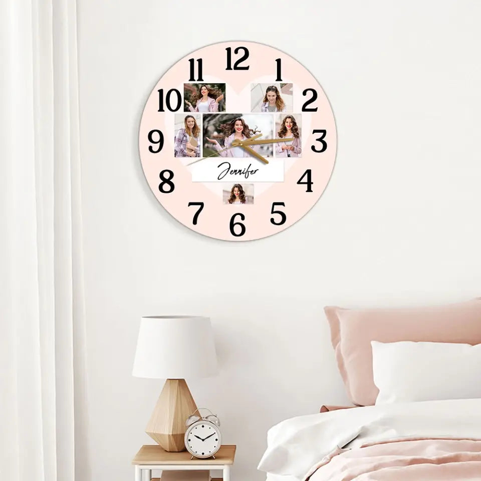 Couple Wooden Sign Time For Love Upload Photos Wall Clock