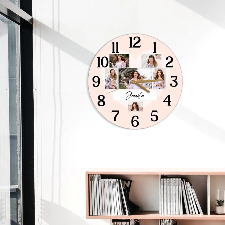 Couple Wooden Sign Time For Love Upload Photos Wall Clock