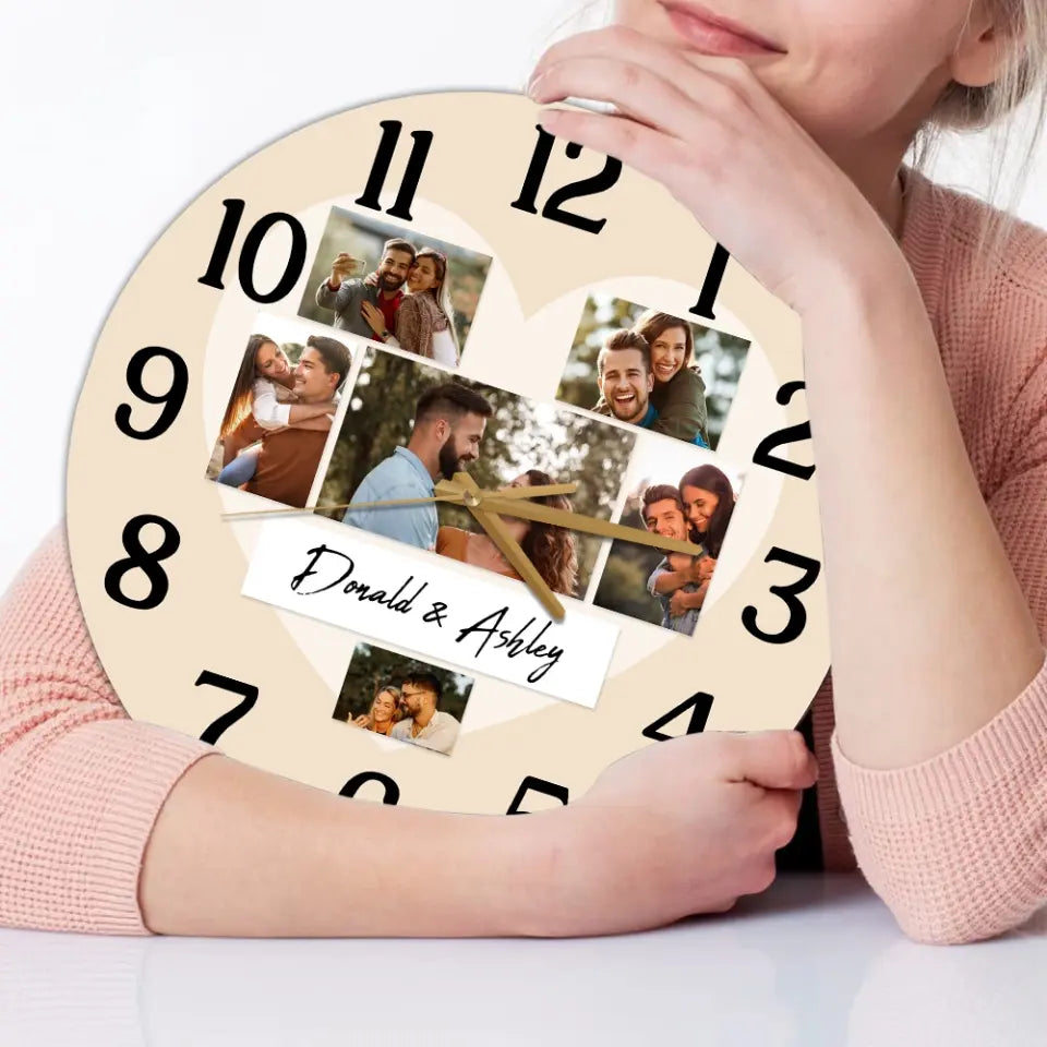 Couple Wooden Sign Time For Love Upload Photos Wall Clock