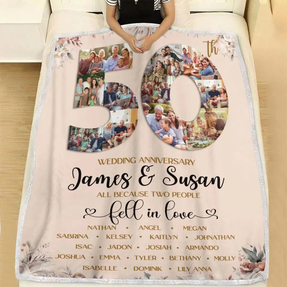 Golden Wedding Anniversary Two People Fall In Love Personalized Blanket
