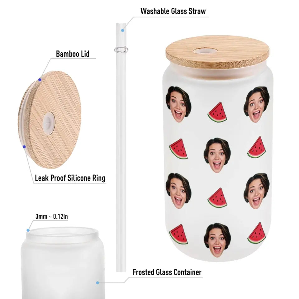 Funny Pattern With Custom Face Frosted Glass Can