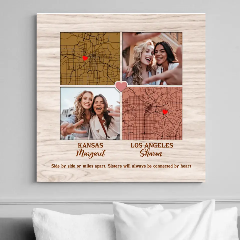 Side By Side Or Miles Apart - Custom Square Canvas Poster - Best Gift For Sisters Friends