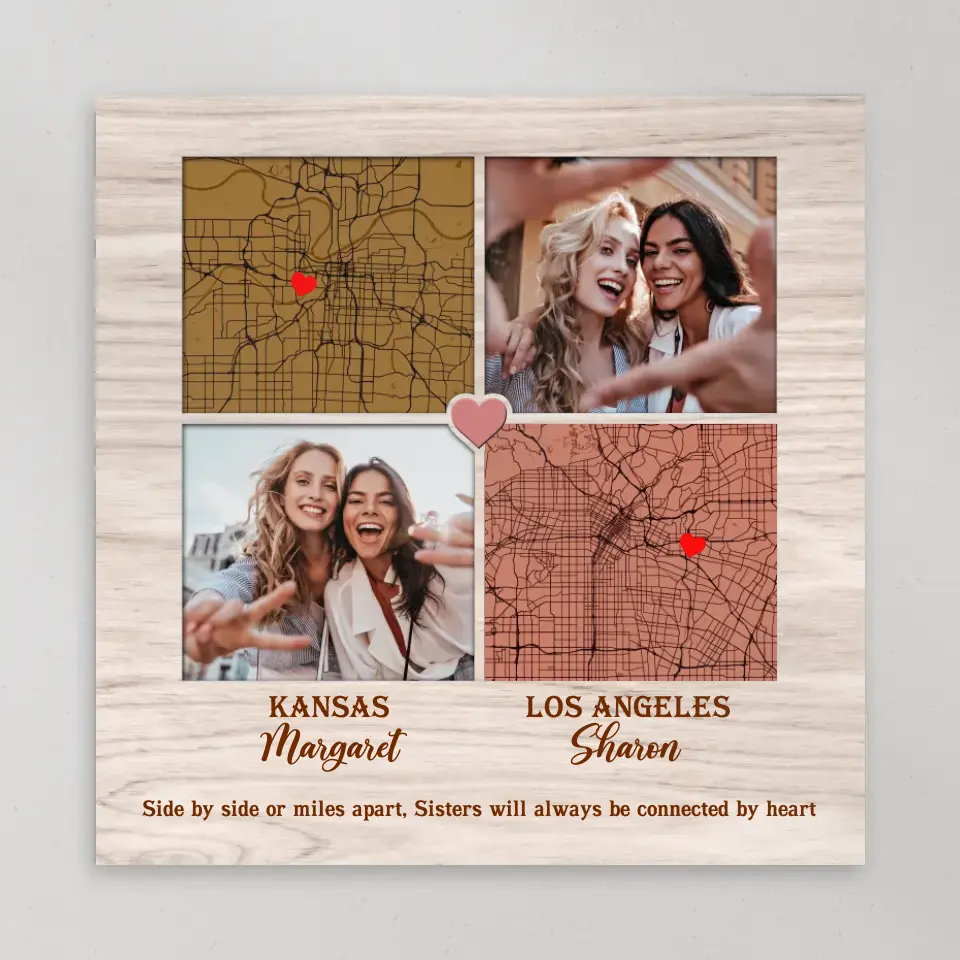 Side By Side Or Miles Apart - Custom Square Canvas Poster - Best Gift For Sisters Friends