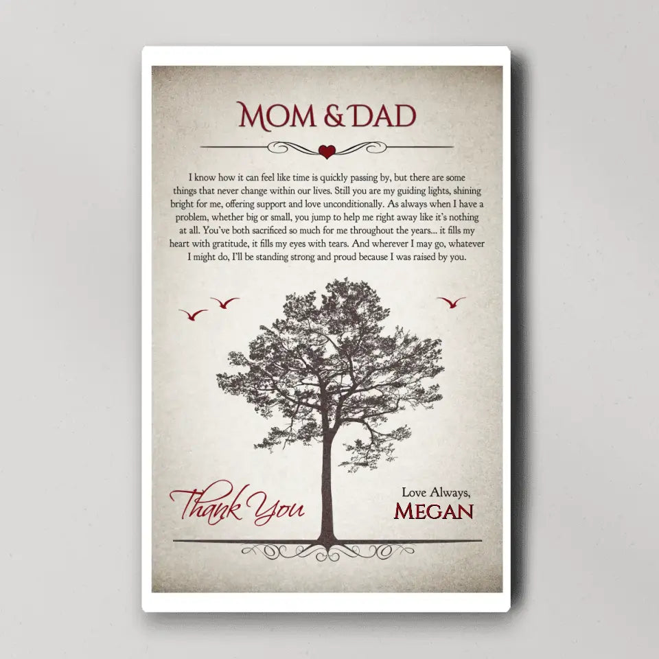 Thank You Mom And Dad Personalized Canvas Poster