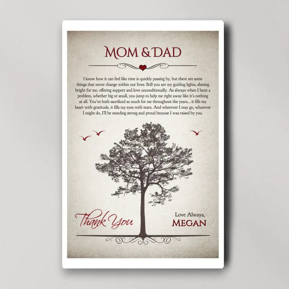Thank You Mom And Dad Personalized Canvas Poster