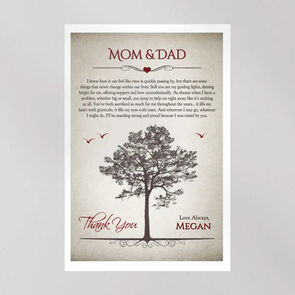 Thank You Mom And Dad Personalized Canvas Poster