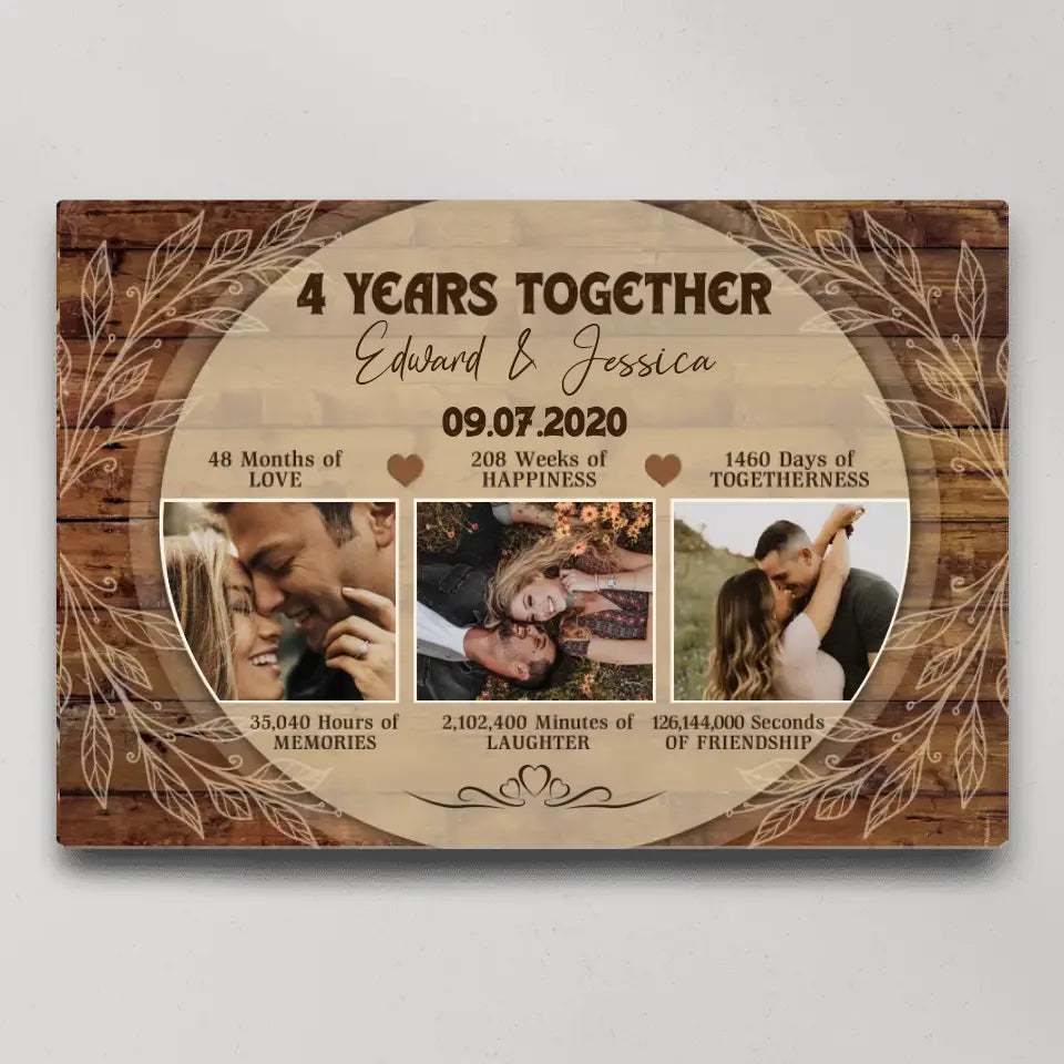 4 Years Together Personalized Canvas Poster