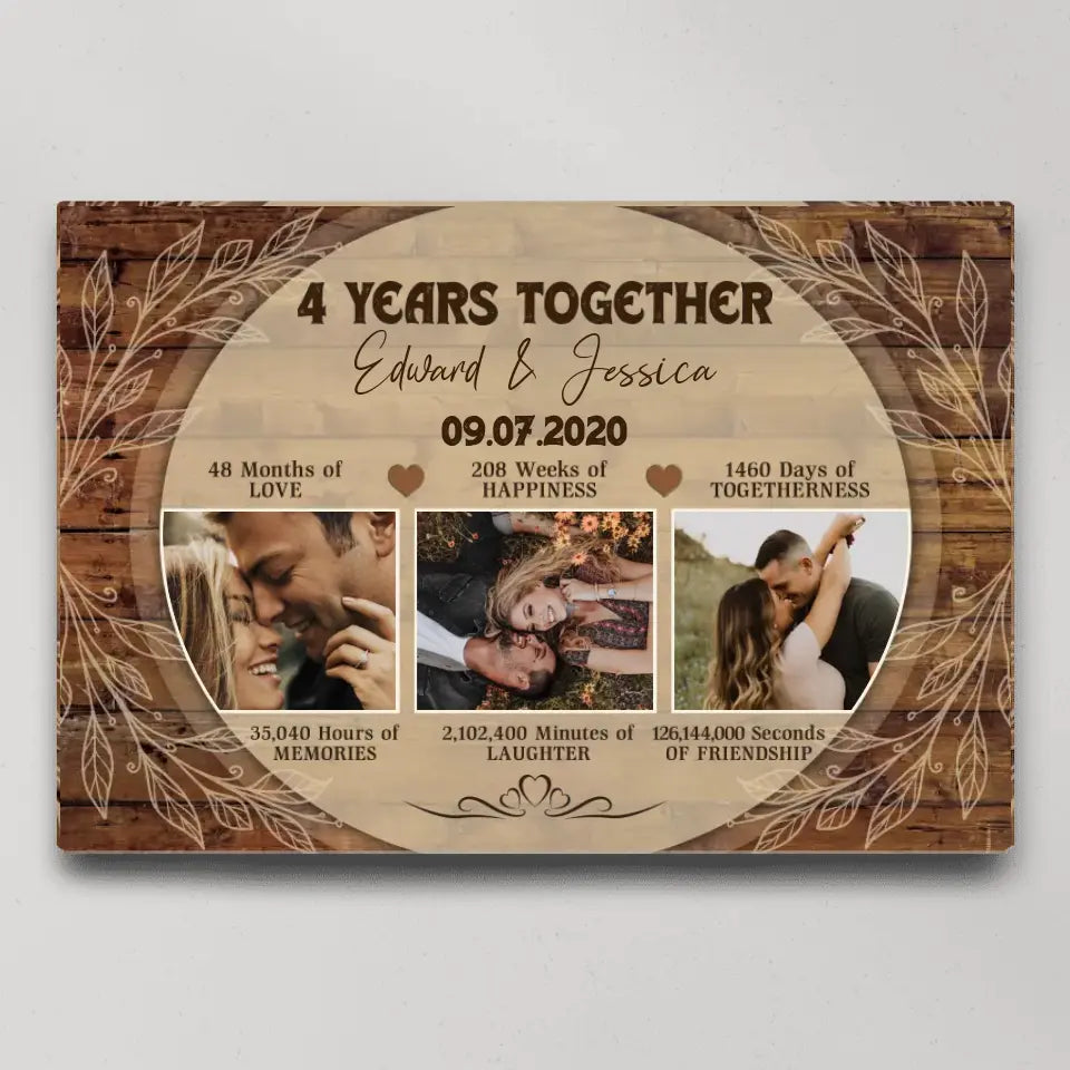 4 Years Together Personalized Canvas Poster