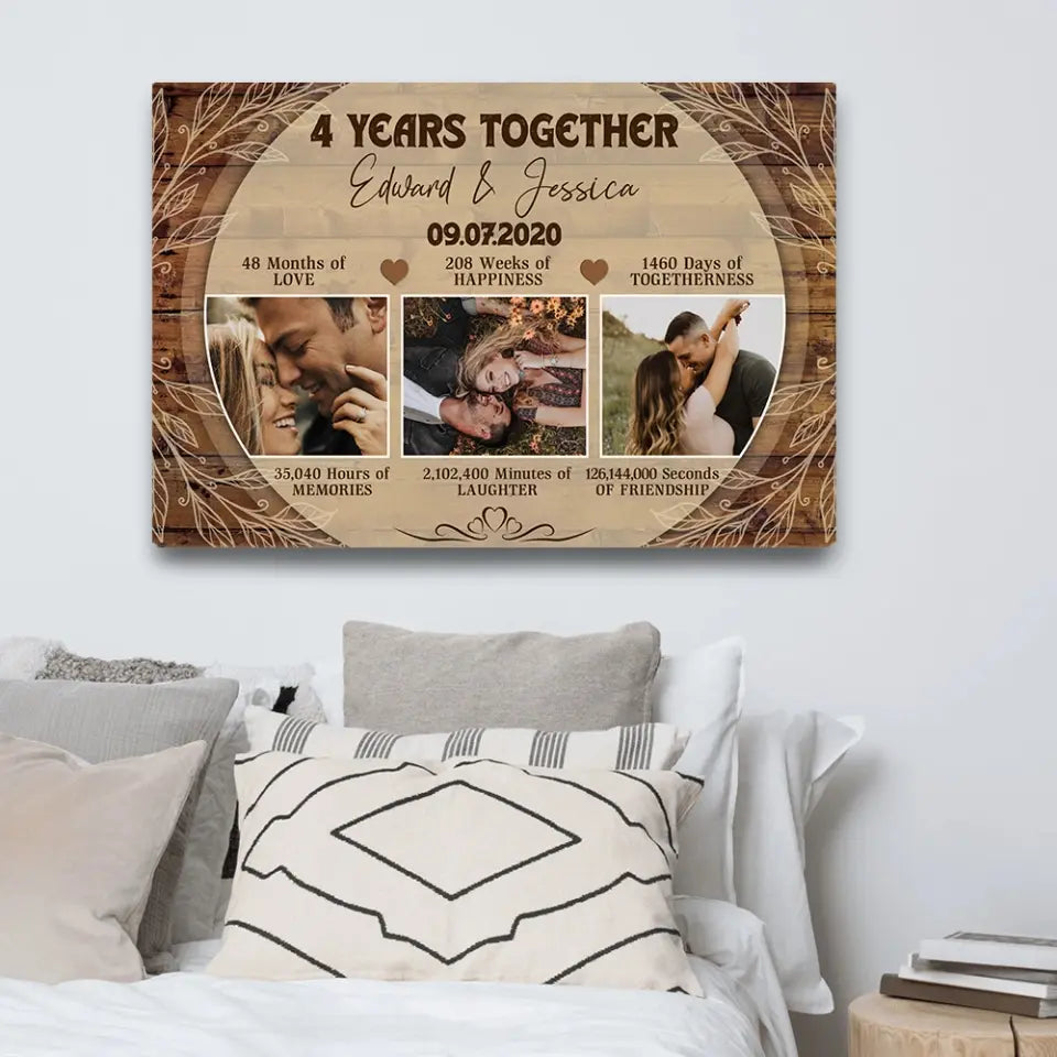 4 Years Together Personalized Canvas Poster