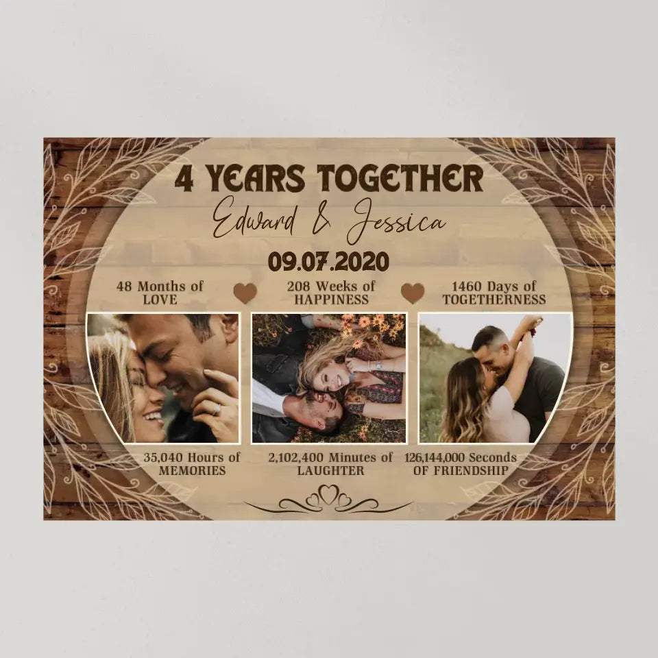 4 Years Together Personalized Canvas Poster
