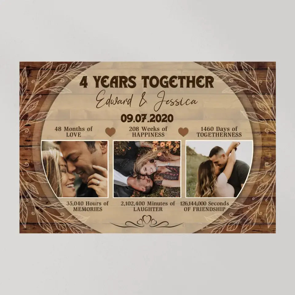 4 Years Together Personalized Canvas Poster