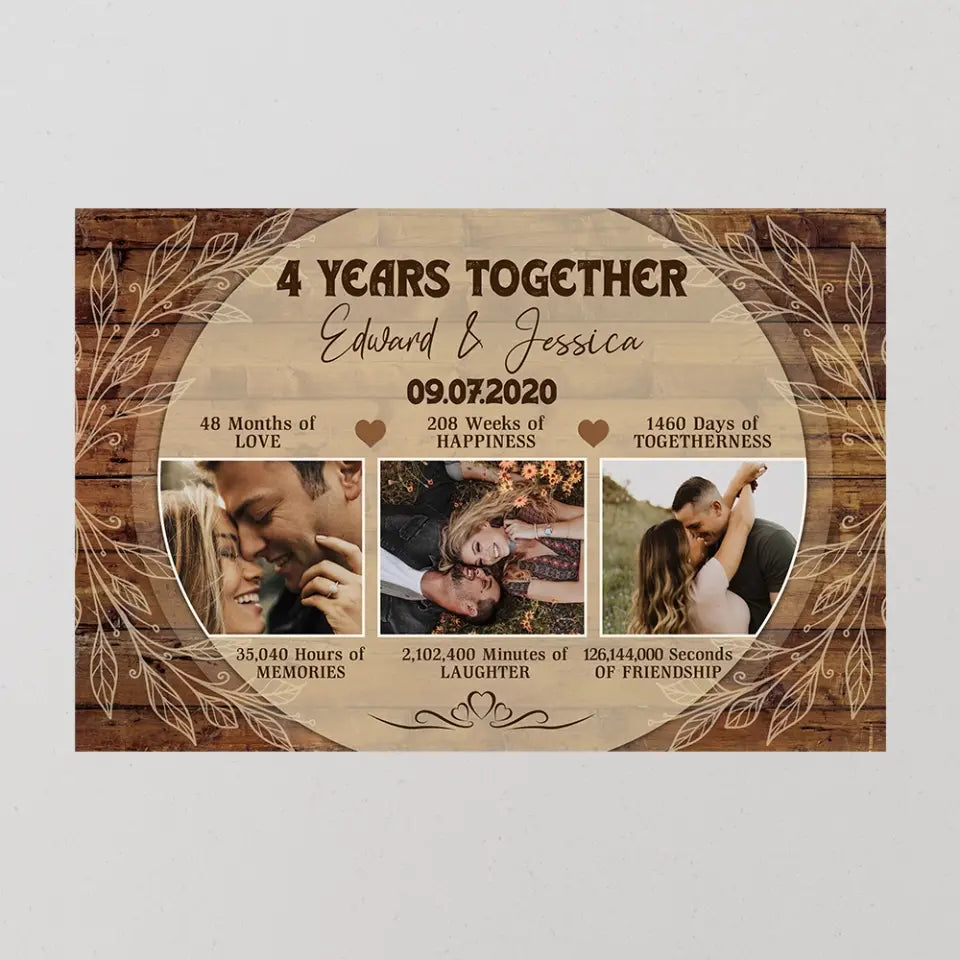 4 Years Together Personalized Canvas Poster