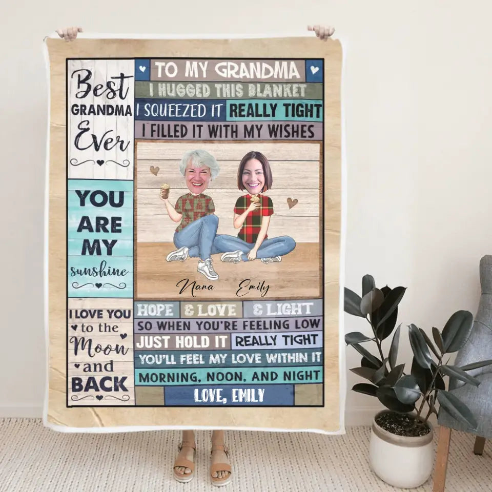To My Grandma Best Grandma Ever - Personalized Upload Photo Blanket