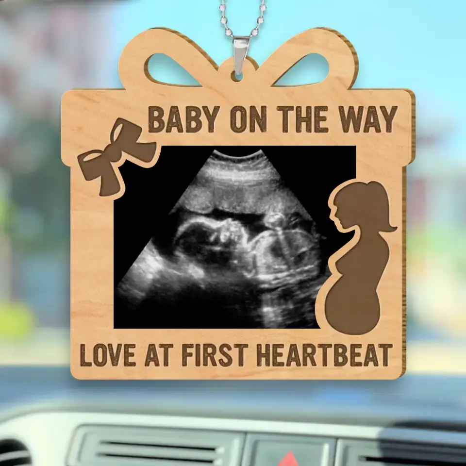 Baby On The Way Pregnant Mom Wooden Car Ornament