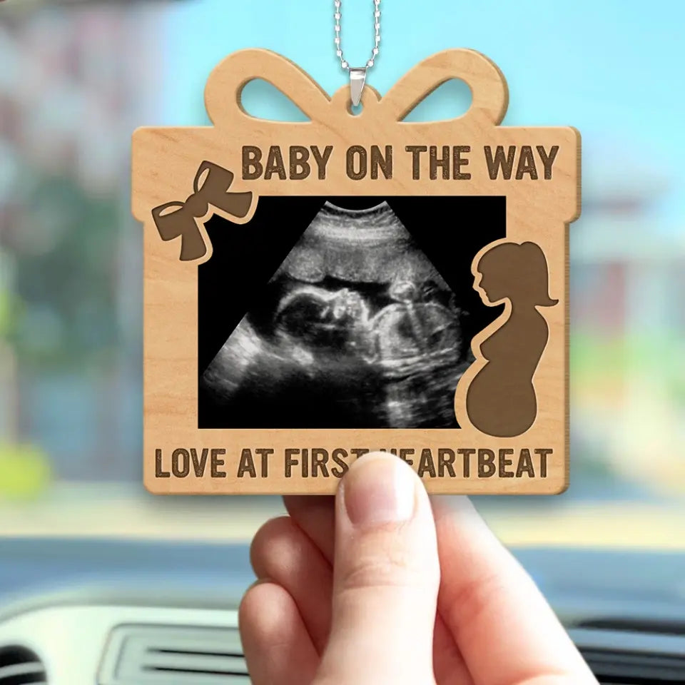 Baby On The Way Pregnant Mom Wooden Car Ornament