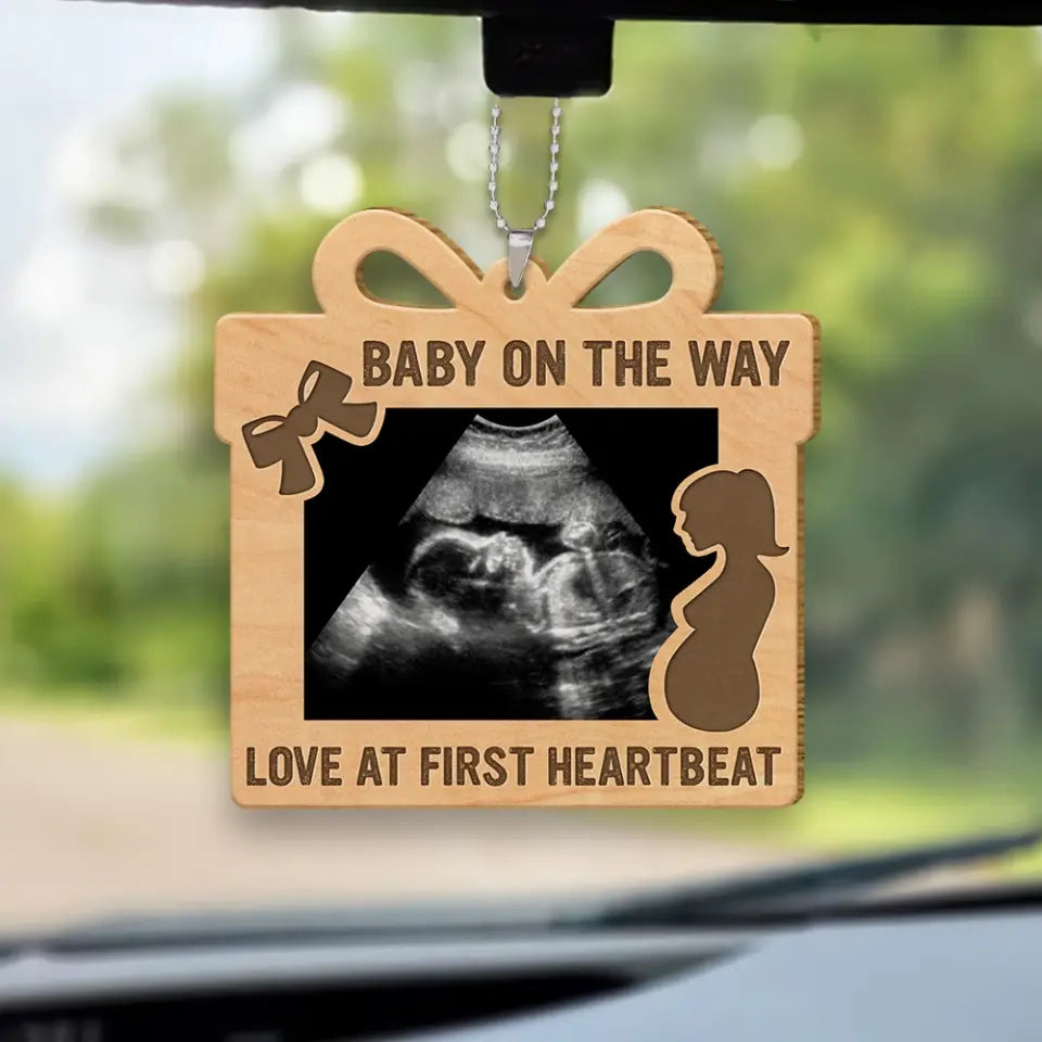 Baby On The Way Pregnant Mom Wooden Car Ornament