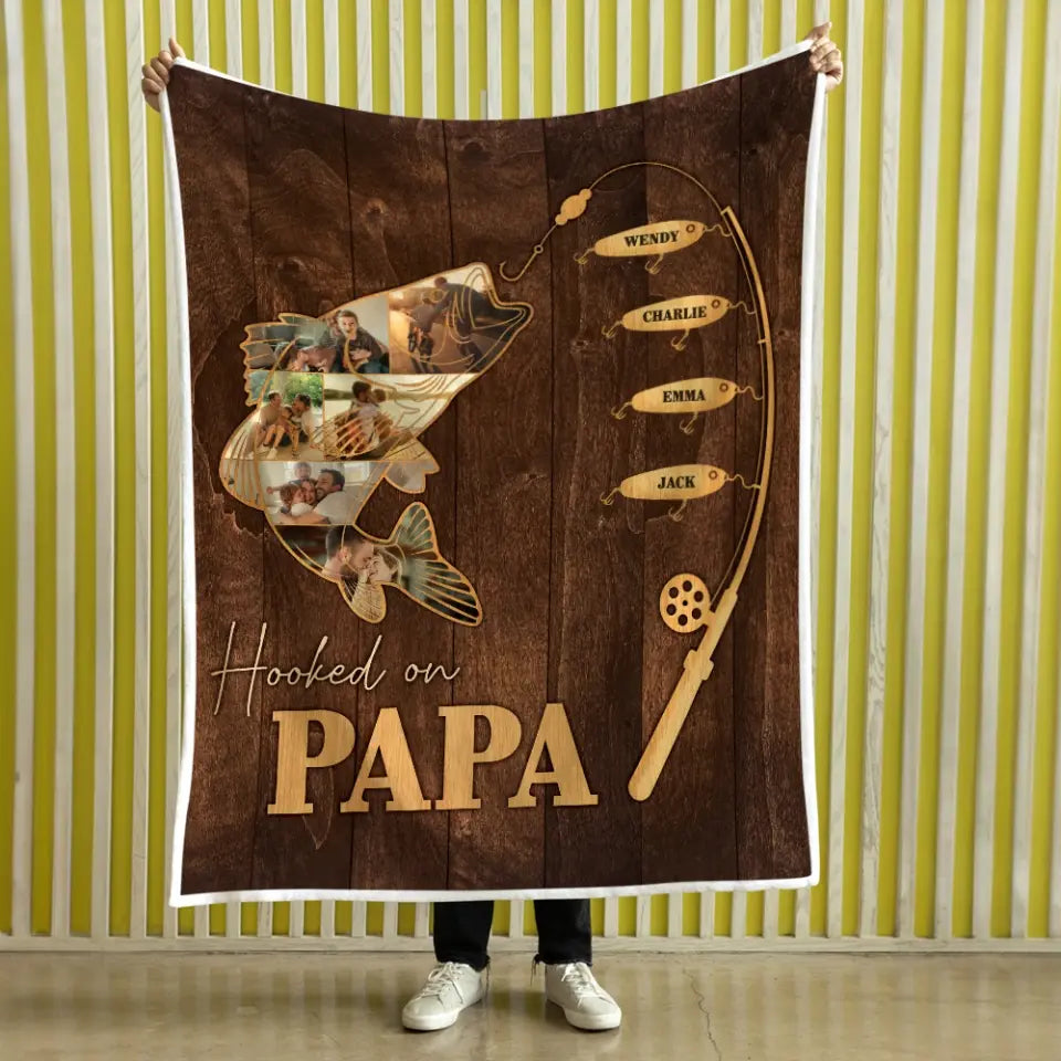 Hooked On Papa With Kids | Personalized Blanket