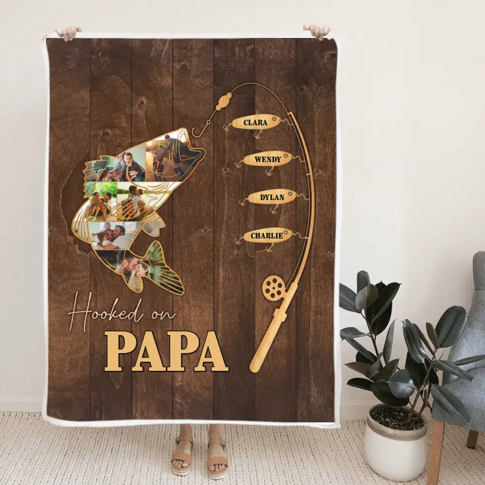Hooked On Papa With Kids | Personalized Blanket