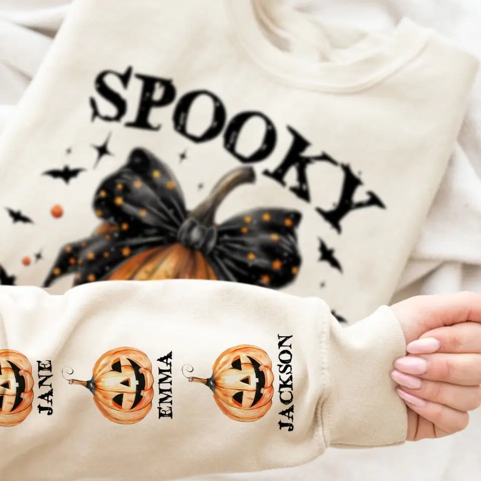Spooky Mama - Pumpkin Halloween Sleeve Sweatshirt