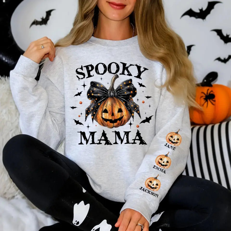 Spooky Mama - Pumpkin Halloween Sleeve Sweatshirt