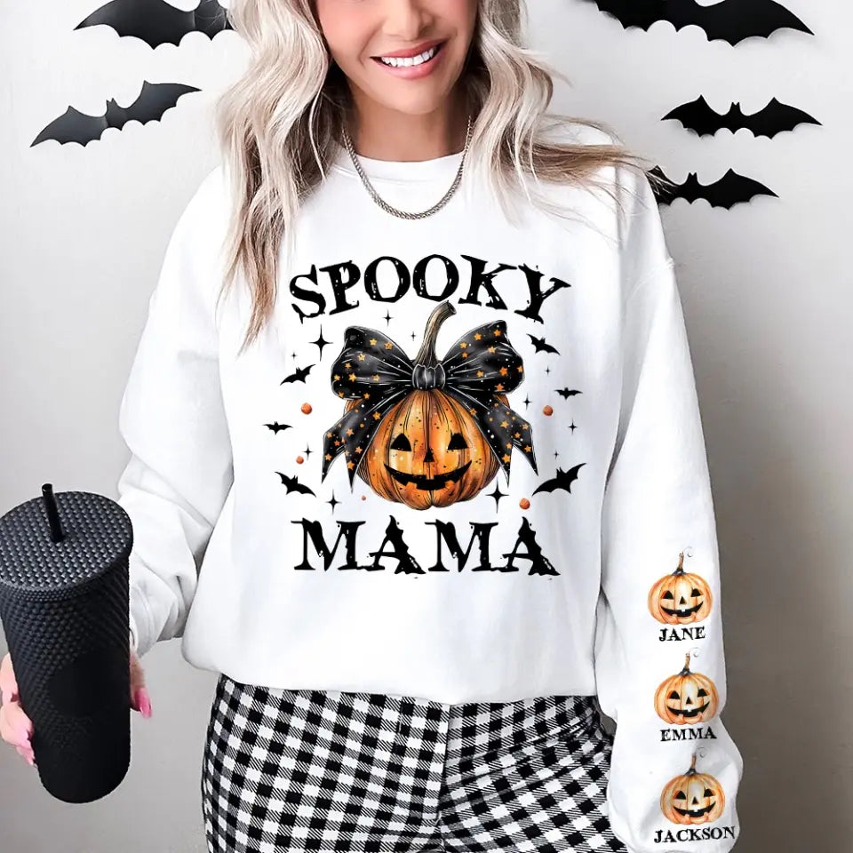 Spooky Mama - Pumpkin Halloween Sleeve Sweatshirt