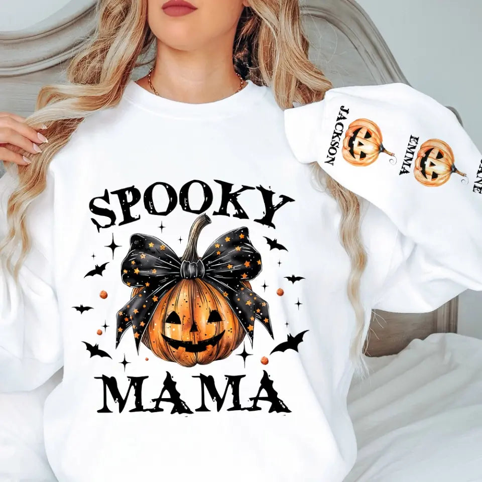 Spooky Mama - Pumpkin Halloween Sleeve Sweatshirt