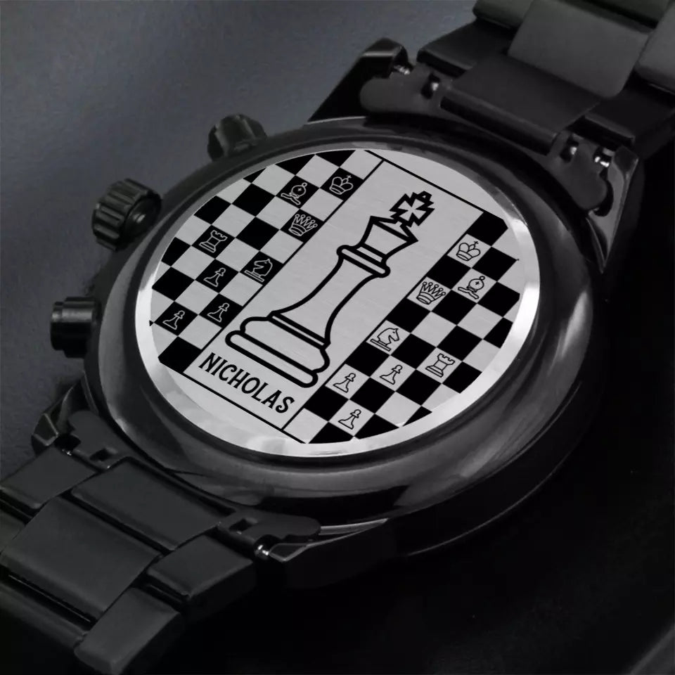 Eternal Checkmate, Chessboard Personalized Stainless Steel Engraved Watch, Gift For Chess Lovers