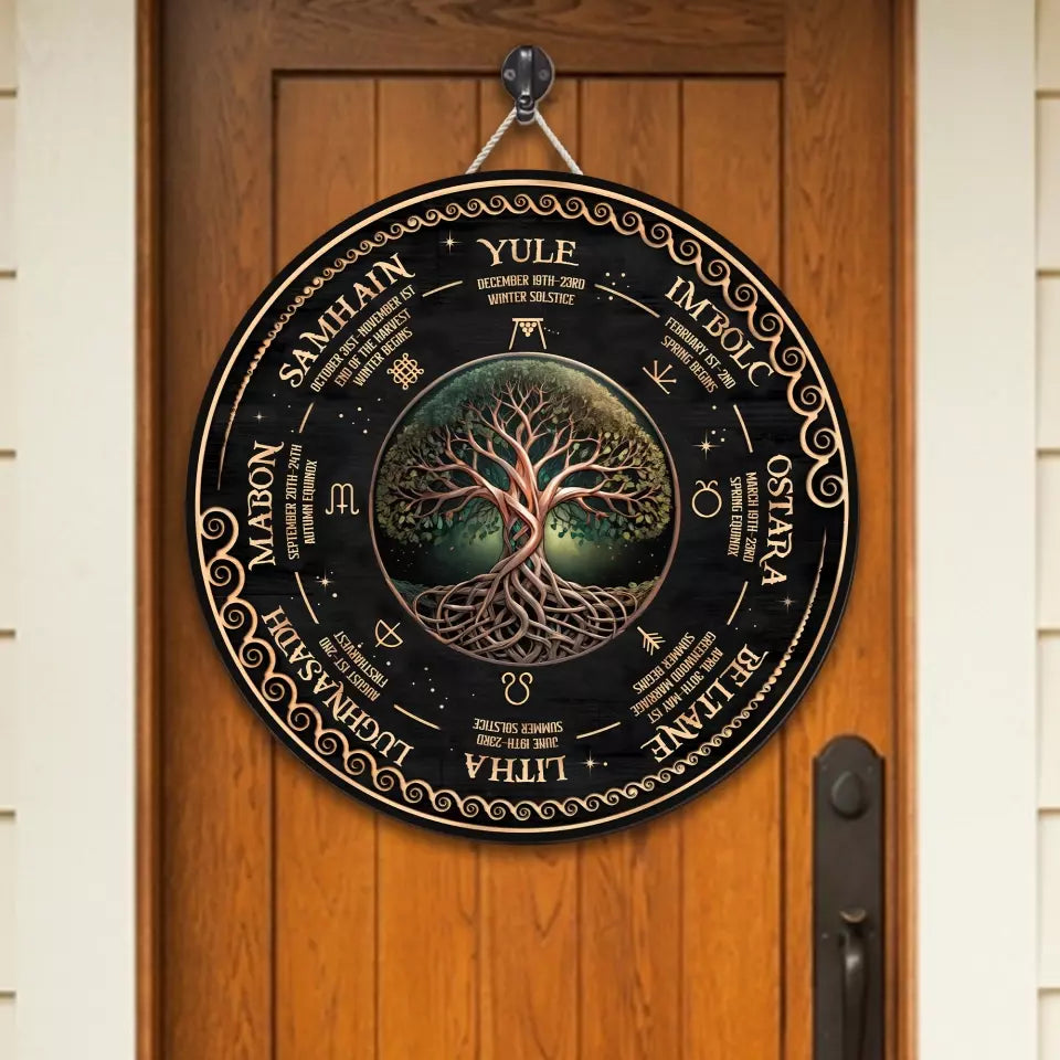 Wheel Year Tree of Life - Round Wooden Sign - For Witch Lovers