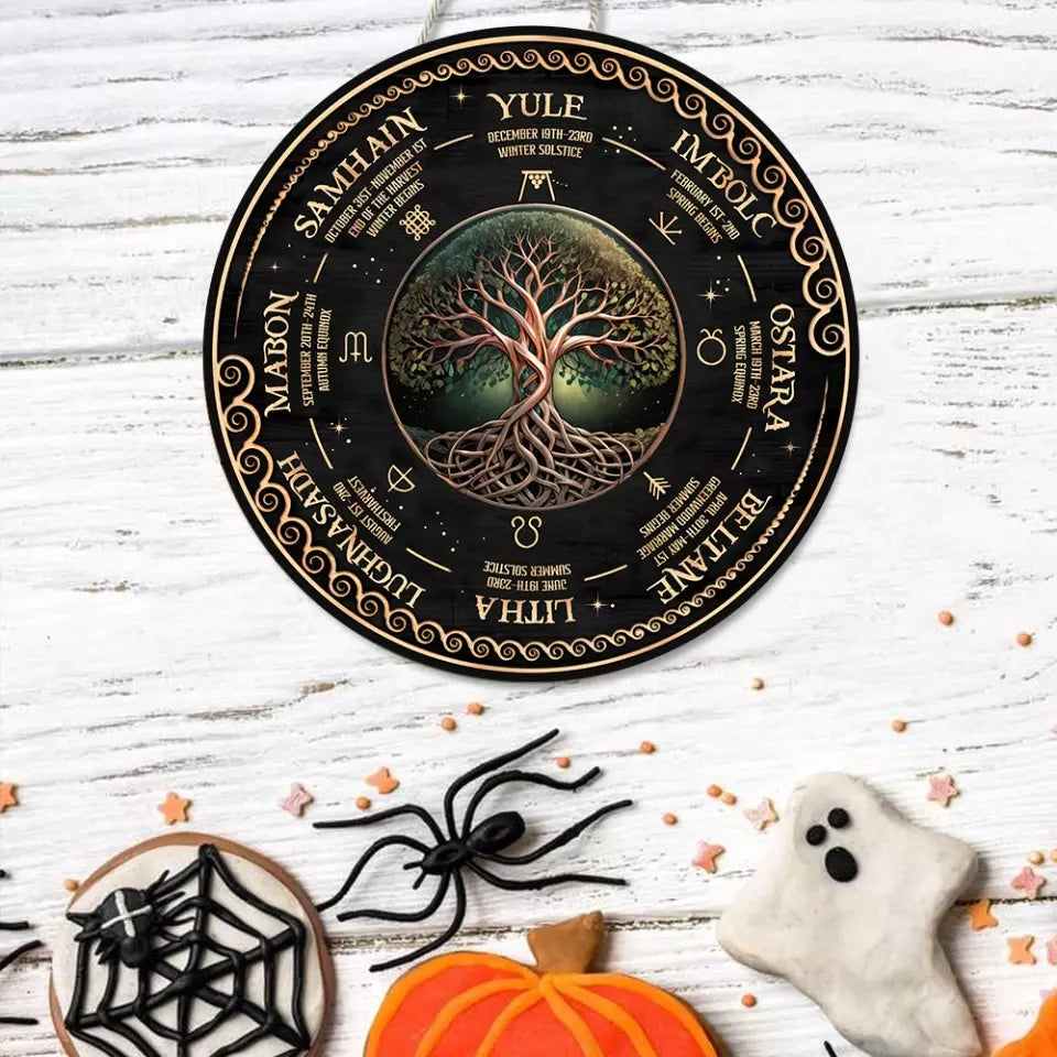 Wheel Year Tree of Life - Round Wooden Sign - For Witch Lovers