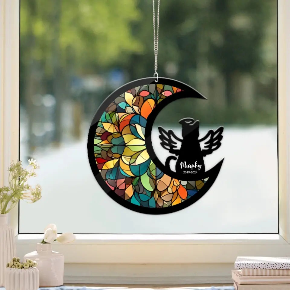 Cat Memorial Gift - Personalized Acrylic Hanging Decor - Cat with Angel Wings - Cat Loss Suncatcher Keepsake