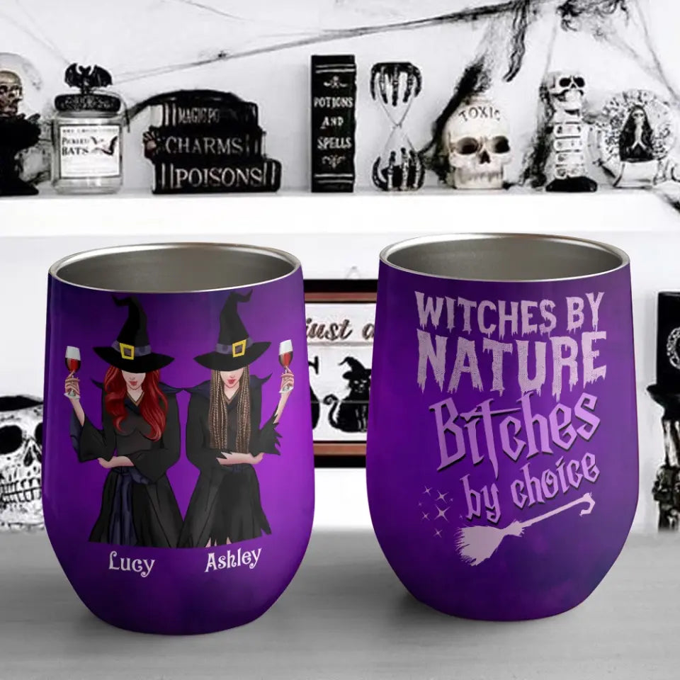 Witches By Natural - Personalized Wine Tumbler - Halloween Gift for Witch Lovers