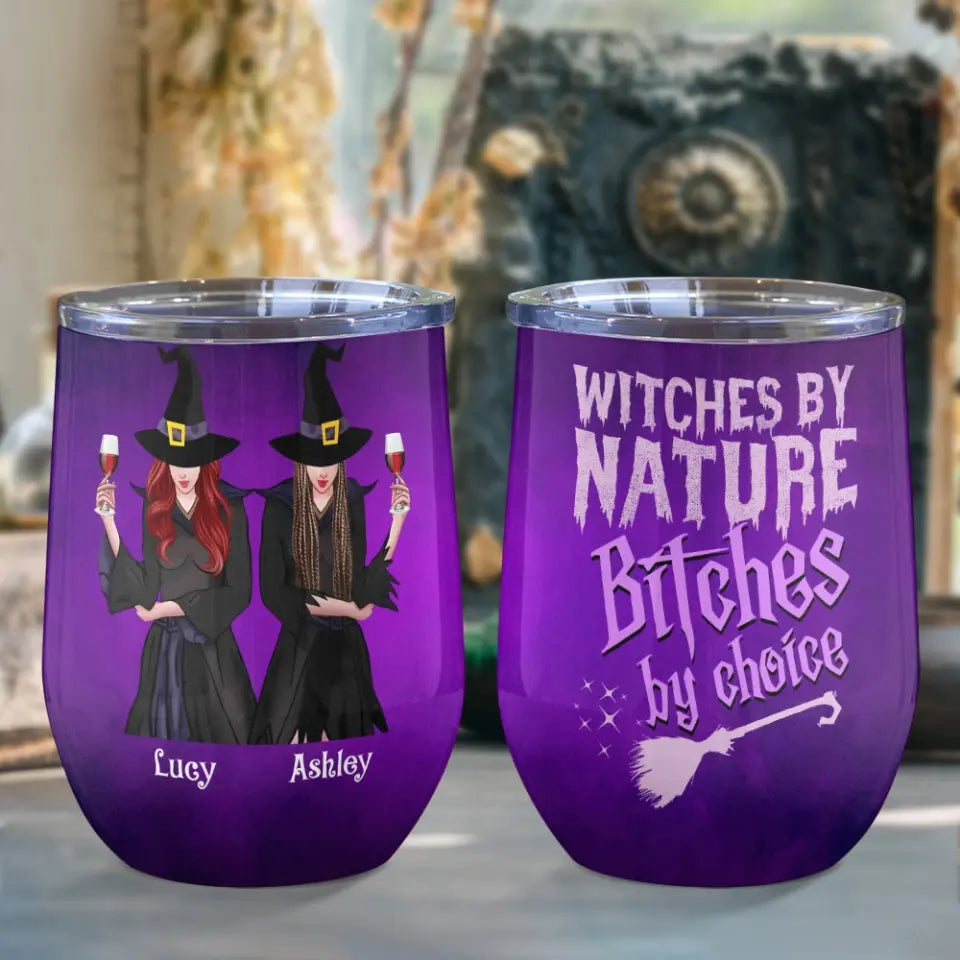 Witches By Natural - Personalized Wine Tumbler - Halloween Gift for Witch Lovers
