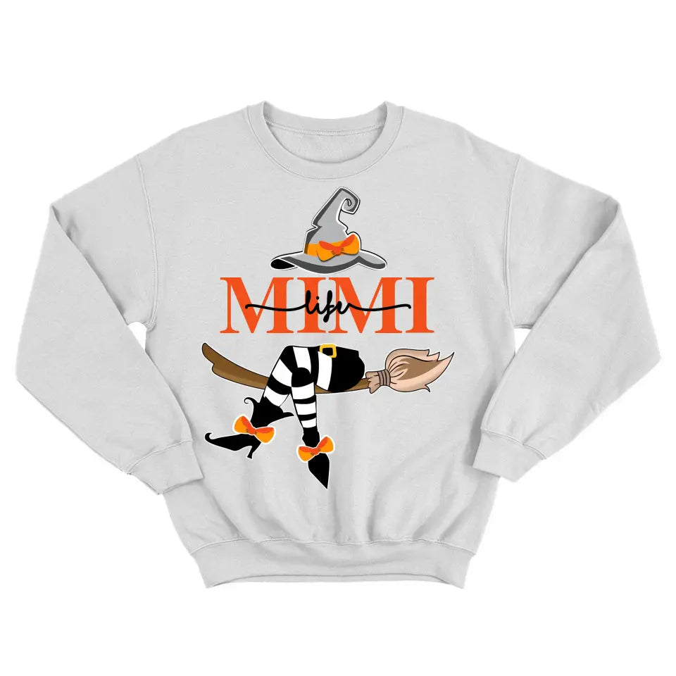 Personalized Mom/Grandma Life With Grandkids Name On The Sleeve Halloween Sweatshirt