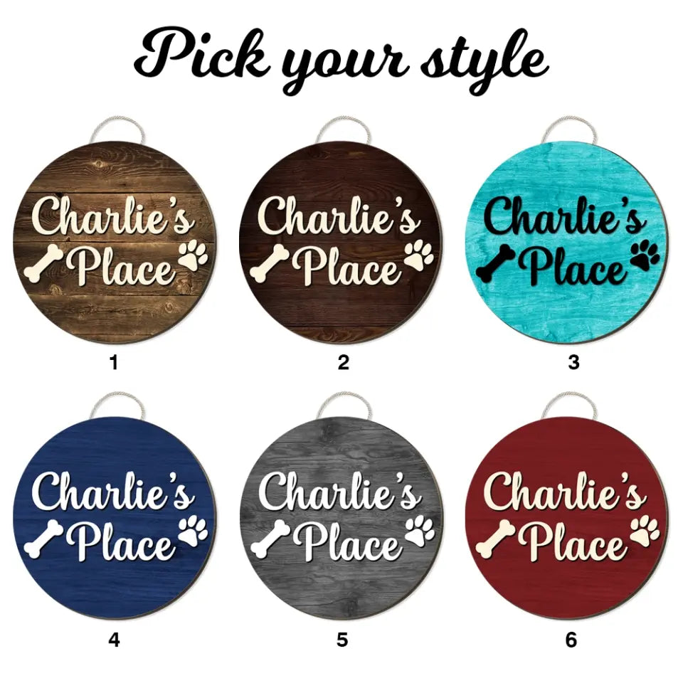 Dog Paw Print And Custom Name Round Wooden Sign Gift For Dog Lover