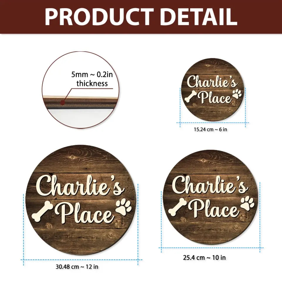 Dog Paw Print And Custom Name Round Wooden Sign Gift For Dog Lover