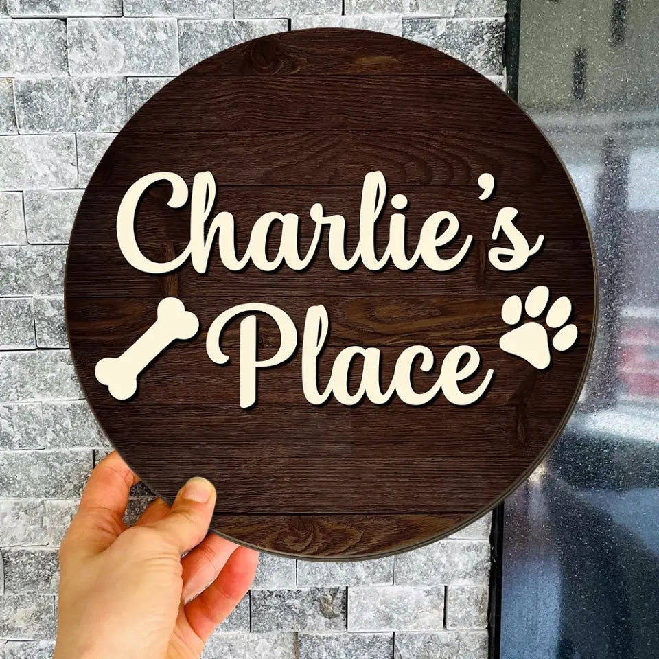 Dog Paw Print And Custom Name Round Wooden Sign Gift For Dog Lover