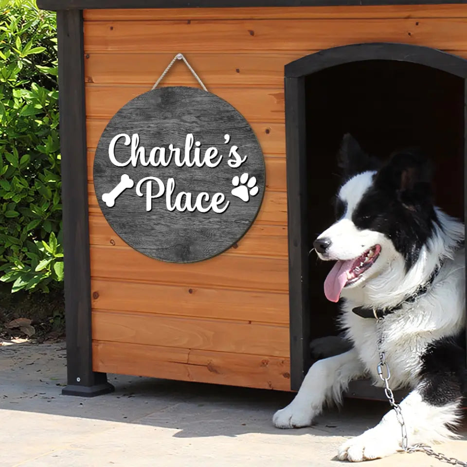 Dog Paw Print And Custom Name Round Wooden Sign Gift For Dog Lover