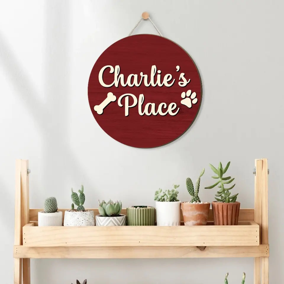 Dog Paw Print And Custom Name Round Wooden Sign Gift For Dog Lover