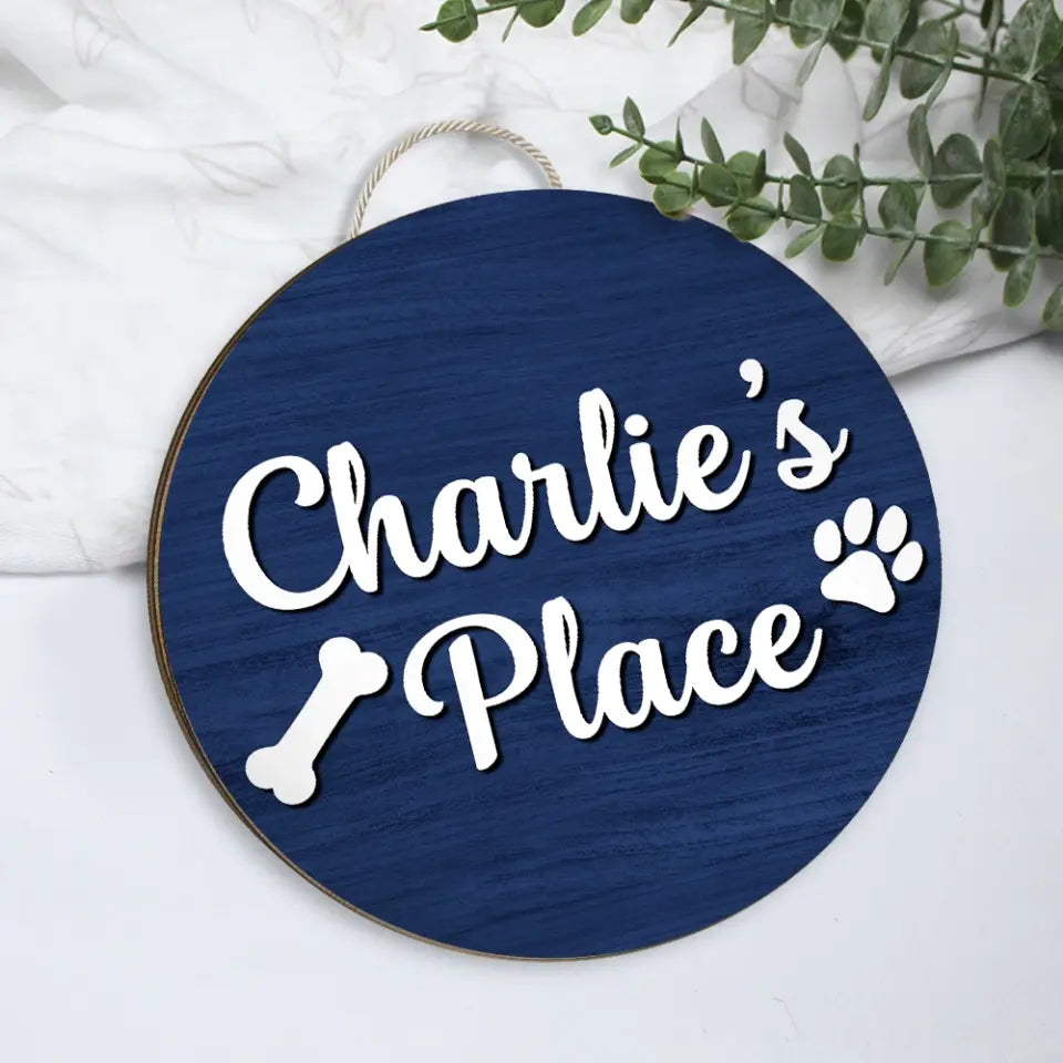 Dog Paw Print And Custom Name Round Wooden Sign Gift For Dog Lover