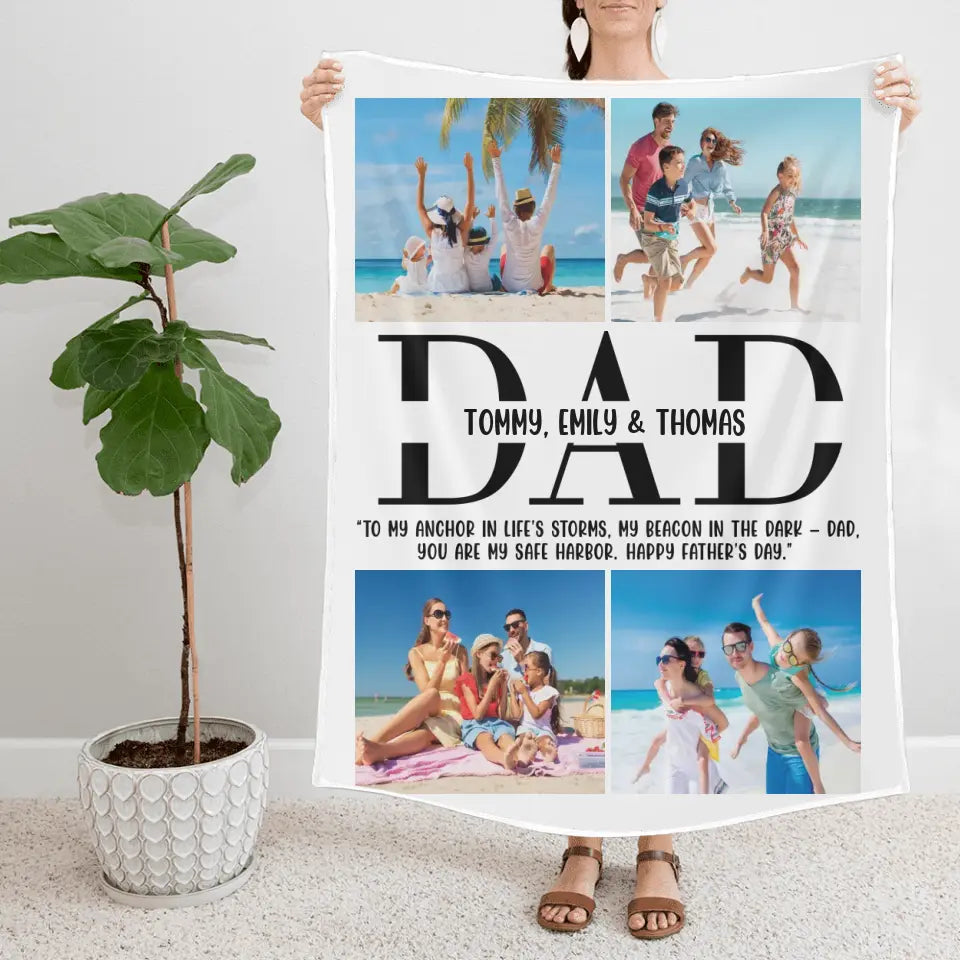 To My Anchor In Life's Storms - You Are My Safe Harbor - Personalized Upload Photo Blanket - Gift For Dad from Children
