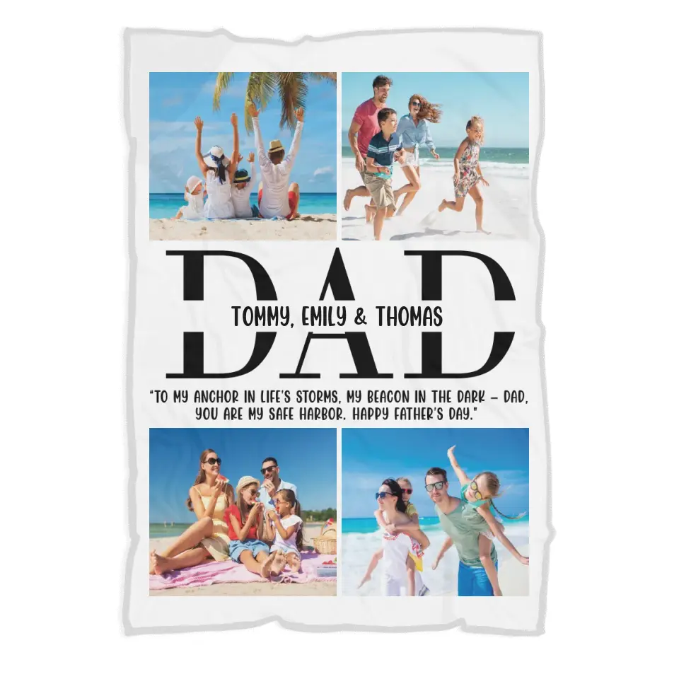 To My Anchor In Life's Storms - You Are My Safe Harbor - Personalized Upload Photo Blanket - Gift For Dad from Children