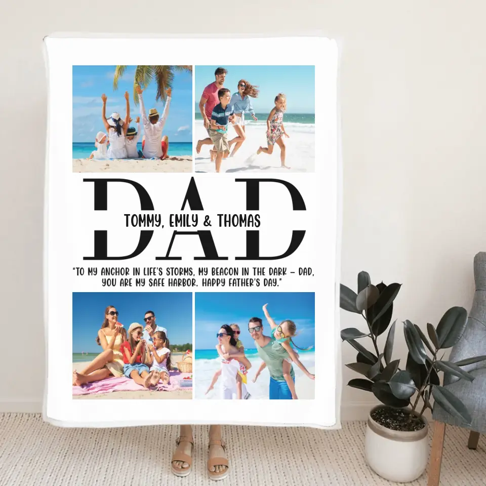 To My Anchor In Life's Storms - You Are My Safe Harbor - Personalized Upload Photo Blanket - Gift For Dad from Children