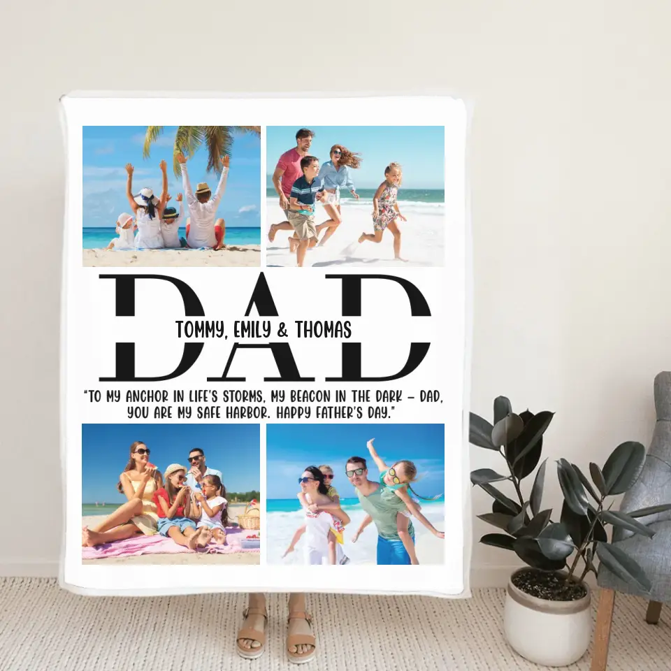 To My Anchor In Life's Storms - You Are My Safe Harbor - Personalized Upload Photo Blanket - Gift For Dad from Children