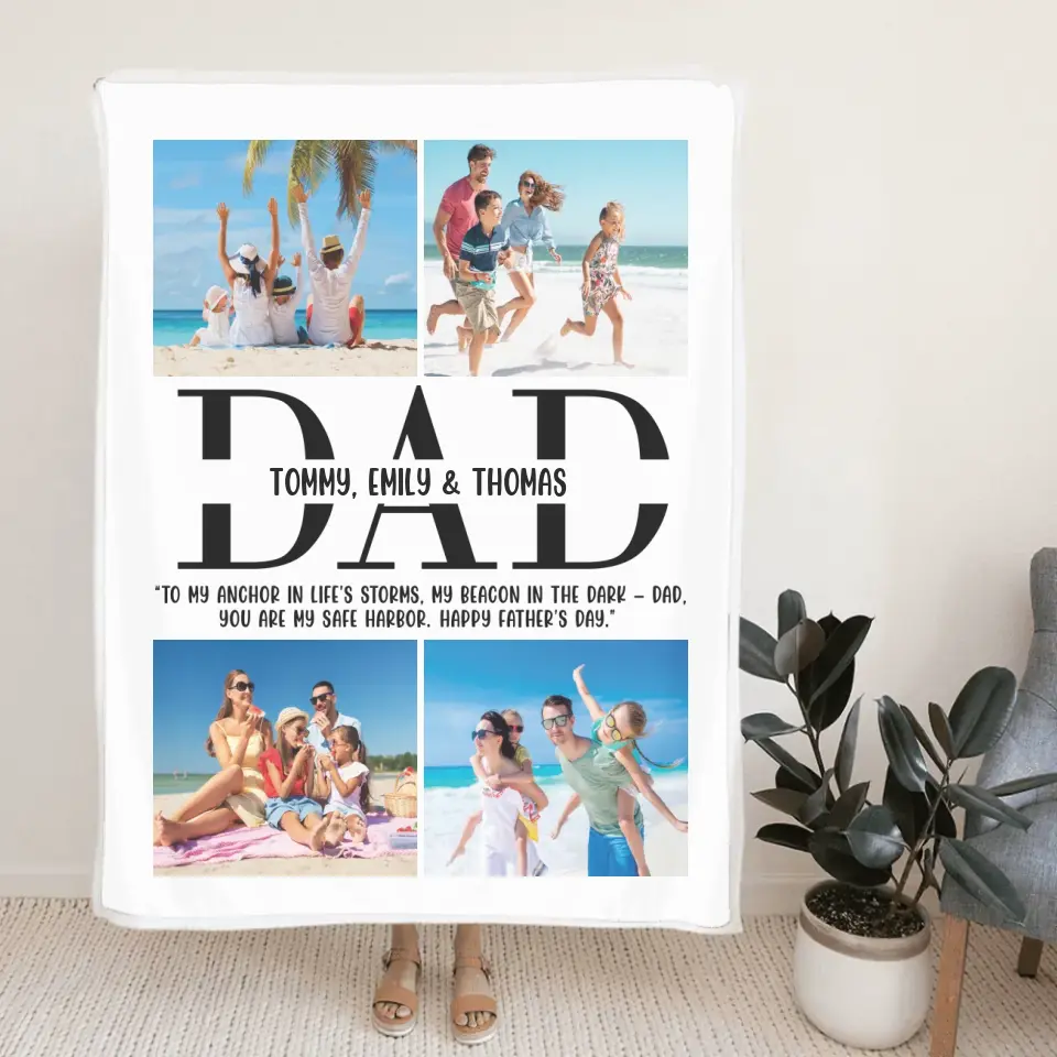 To My Anchor In Life's Storms - You Are My Safe Harbor - Personalized Upload Photo Blanket - Gift For Dad from Children