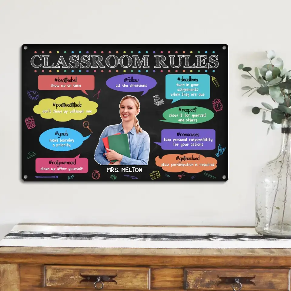 Classroom Rules - Printed Metal Sign - Back To School Gift