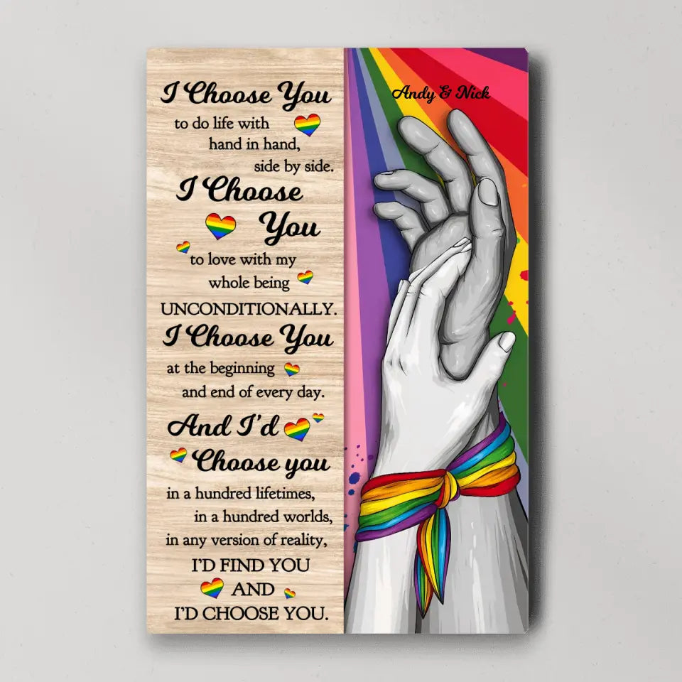 I Choose You to Do Life with - Hand in Hand - Personalized Canvas/Poster - LGBT Pride Gift for Gay/Lesbian Couples