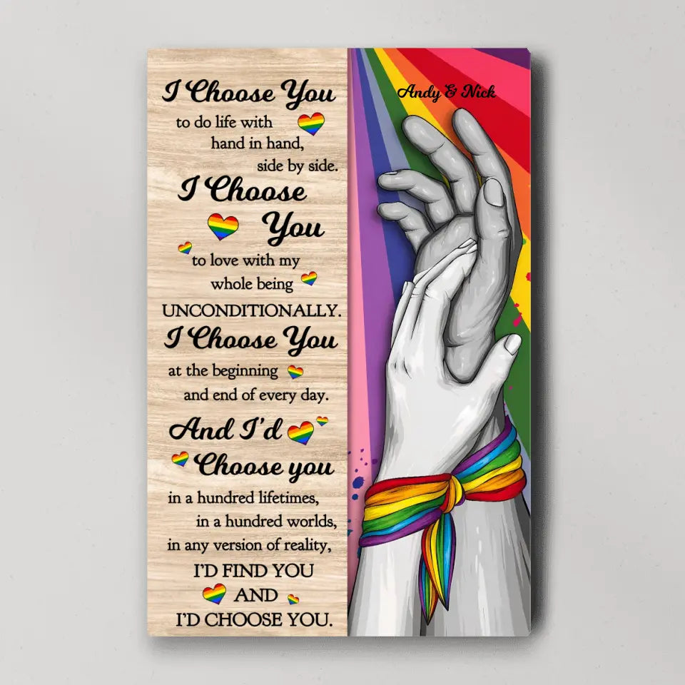 I Choose You to Do Life with - Hand in Hand - Personalized Canvas/Poster - LGBT Pride Gift for Gay/Lesbian Couples