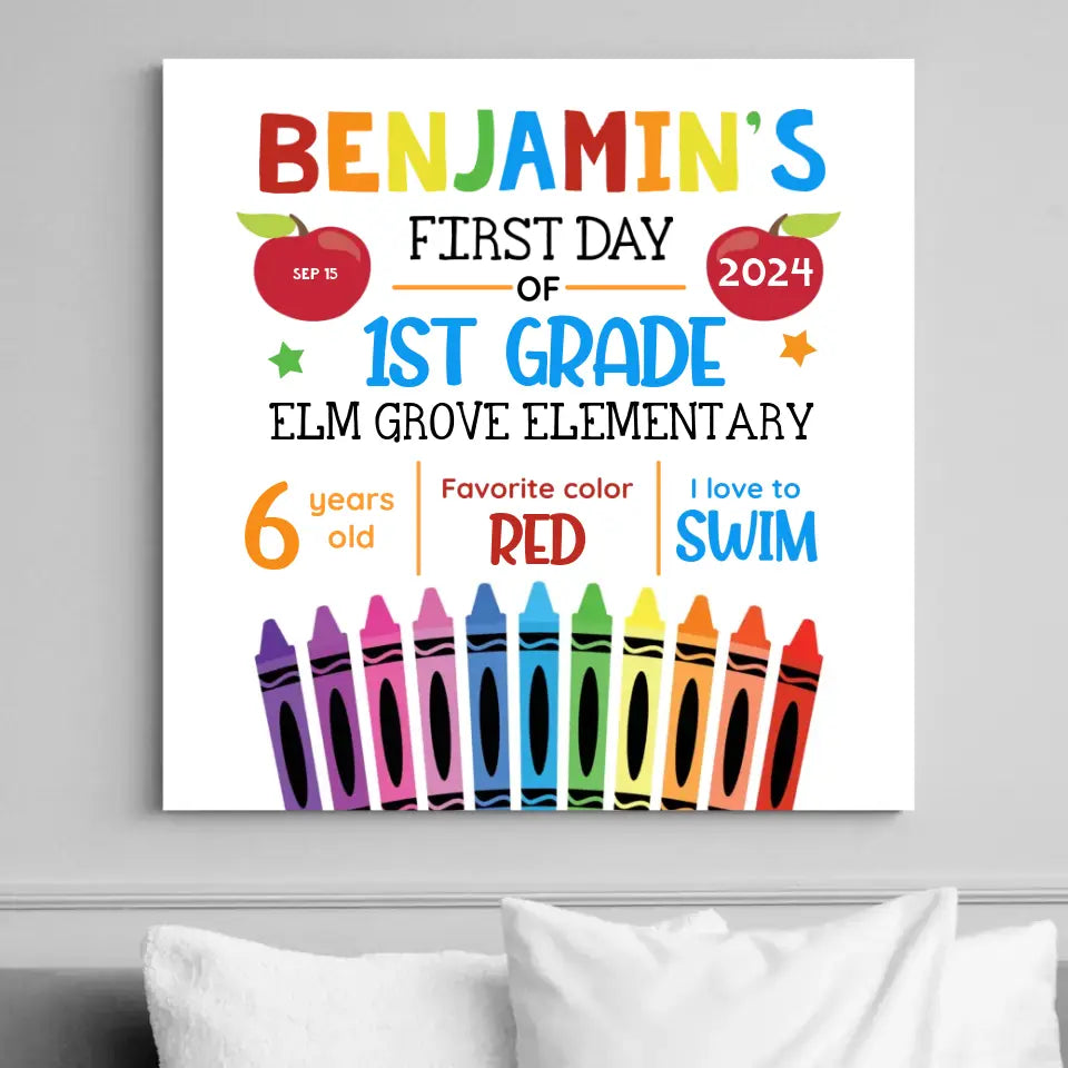 First Day of School With Favorite - Back To School Square Canvas Poster